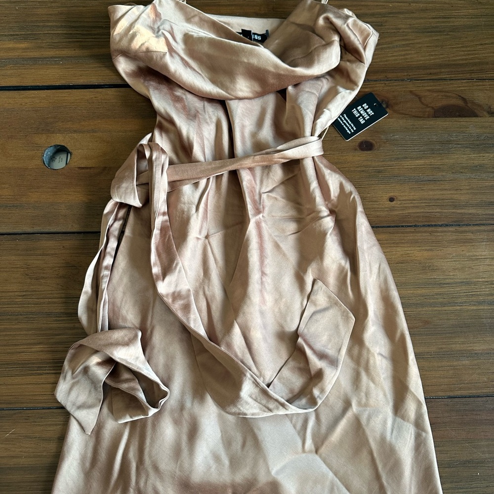 Express Satin Dress in Warm Beige